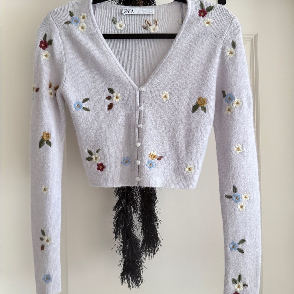 Zara Lavander Cardigan with Floral Embroidery
